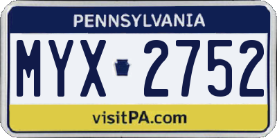 PA license plate MYX2752