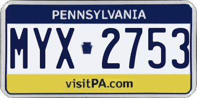 PA license plate MYX2753