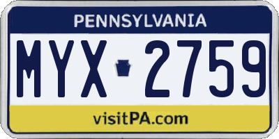 PA license plate MYX2759