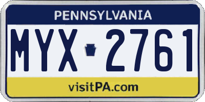 PA license plate MYX2761