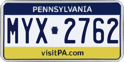 PA license plate MYX2762