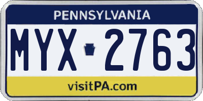 PA license plate MYX2763