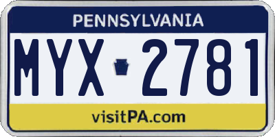 PA license plate MYX2781