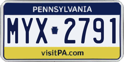 PA license plate MYX2791