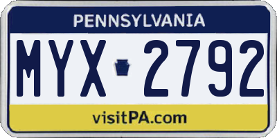 PA license plate MYX2792