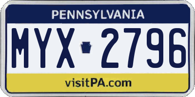 PA license plate MYX2796