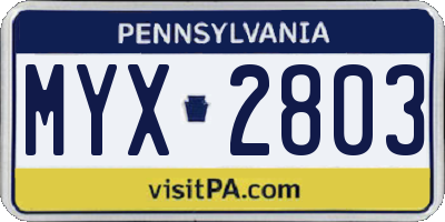 PA license plate MYX2803