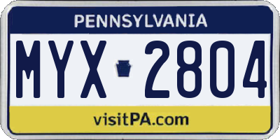 PA license plate MYX2804