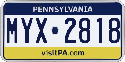 PA license plate MYX2818