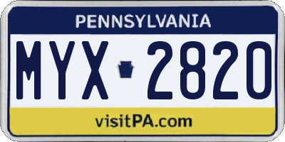 PA license plate MYX2820