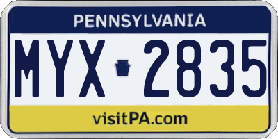 PA license plate MYX2835
