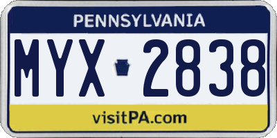 PA license plate MYX2838