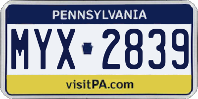 PA license plate MYX2839