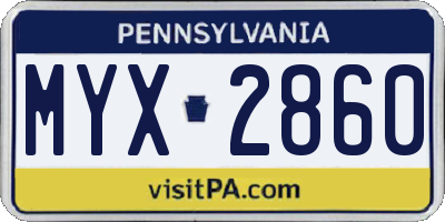 PA license plate MYX2860