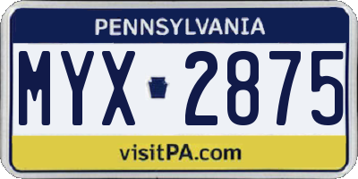 PA license plate MYX2875