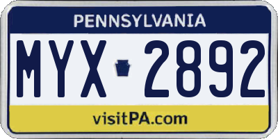 PA license plate MYX2892