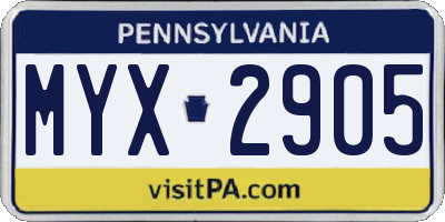 PA license plate MYX2905