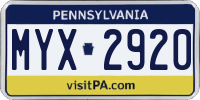 PA license plate MYX2920
