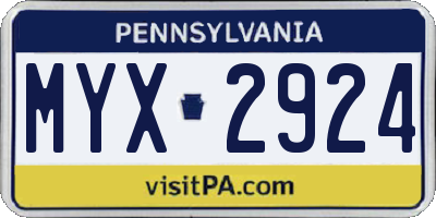 PA license plate MYX2924