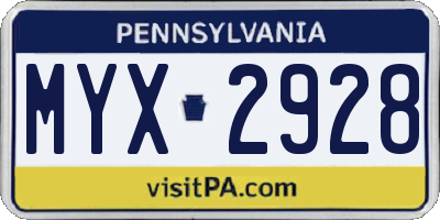 PA license plate MYX2928