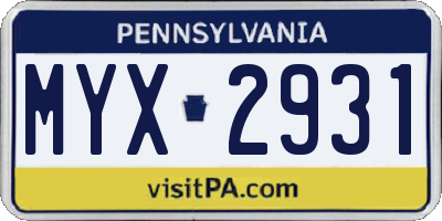 PA license plate MYX2931