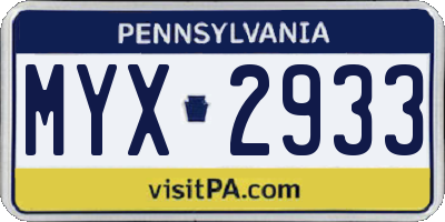 PA license plate MYX2933