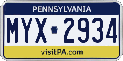 PA license plate MYX2934