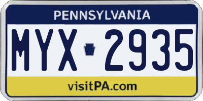PA license plate MYX2935