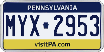 PA license plate MYX2953