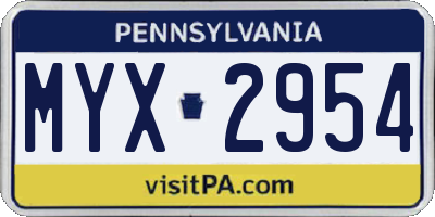 PA license plate MYX2954