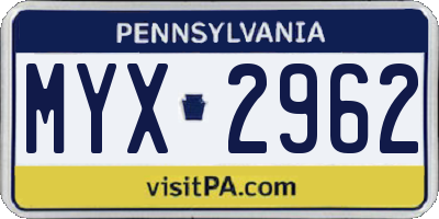 PA license plate MYX2962