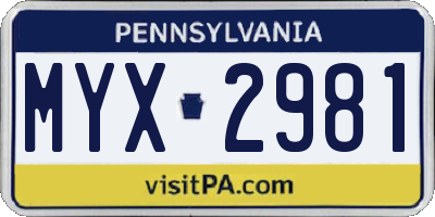 PA license plate MYX2981