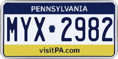 PA license plate MYX2982