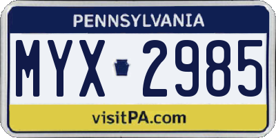PA license plate MYX2985