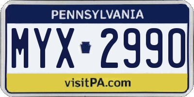 PA license plate MYX2990