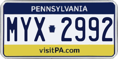 PA license plate MYX2992