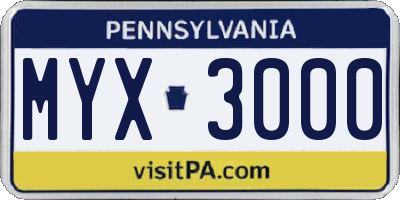 PA license plate MYX3000