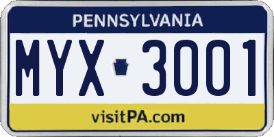 PA license plate MYX3001