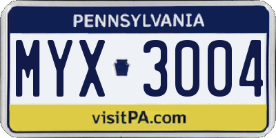 PA license plate MYX3004