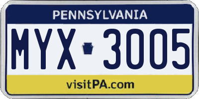 PA license plate MYX3005