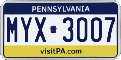 PA license plate MYX3007