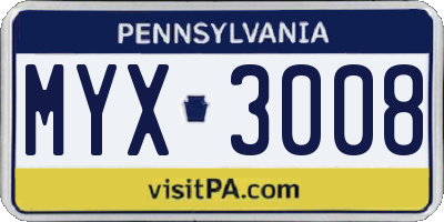 PA license plate MYX3008