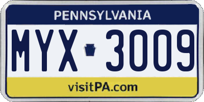 PA license plate MYX3009