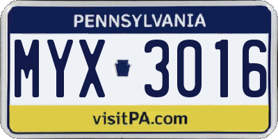 PA license plate MYX3016