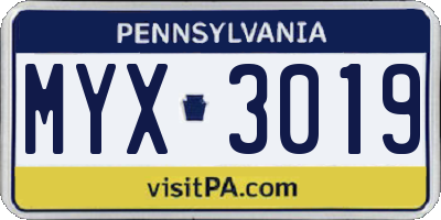 PA license plate MYX3019