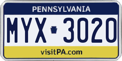 PA license plate MYX3020
