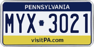 PA license plate MYX3021