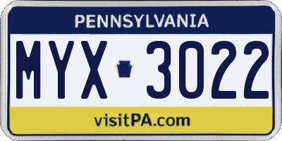 PA license plate MYX3022