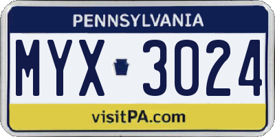 PA license plate MYX3024