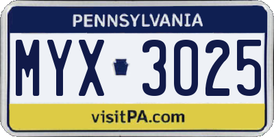 PA license plate MYX3025